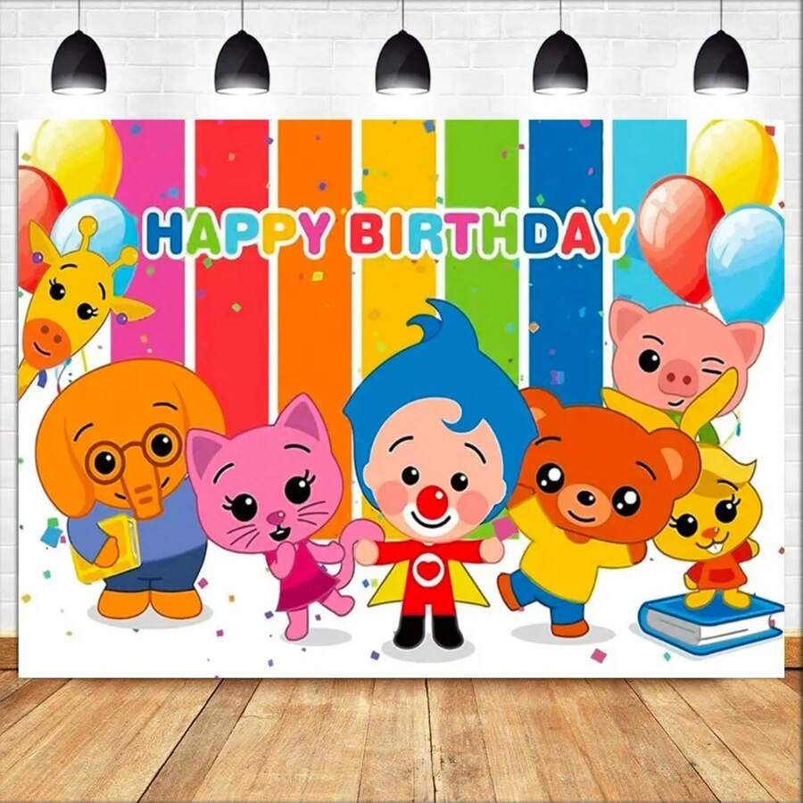 Cartoon Plim Children's 1st  Party Decoration Baby Shower Cute Pig Rainbow Custom Vinyl Background Banner Photo (Multiple Styles) - 樣式 3 - 查看 1