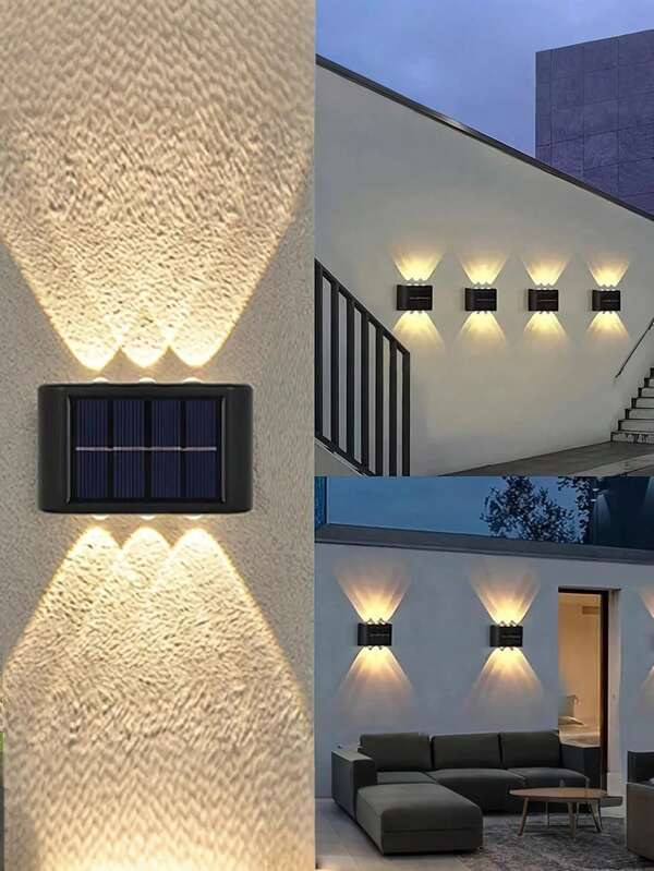 Luce solare da esterno per patio, 10 lampadine a LED, luce da parete per recinzione, illuminazione verso l'alto e verso il basso, adatta per pareti esterne, piena luminosità, illuminazione a LED a risparmio energetico, lampada a sospensione moderna, lampada a LED in acrilico, luce da esterno per patio