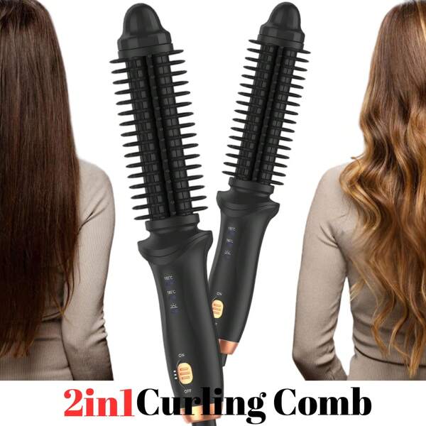 Fer à friser multifonctionnel avec thermostat, brosse lissante et volumisante anti-brûlure, fer à friser en céramique avec réglage de la chaleur pour des boucles et des vagues lisses, mini peigne électrique portable, retour à l'école, cadeau (norme européenne)