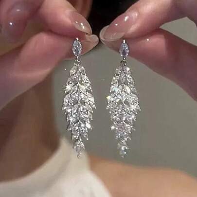 1 Cặp bông tai tua rua đính đá Rhinestone sang trọng thanh lịch dành cho phụ nữ, thích hợp cho các dịp tiệc tùng, đám cưới, ngày lễ