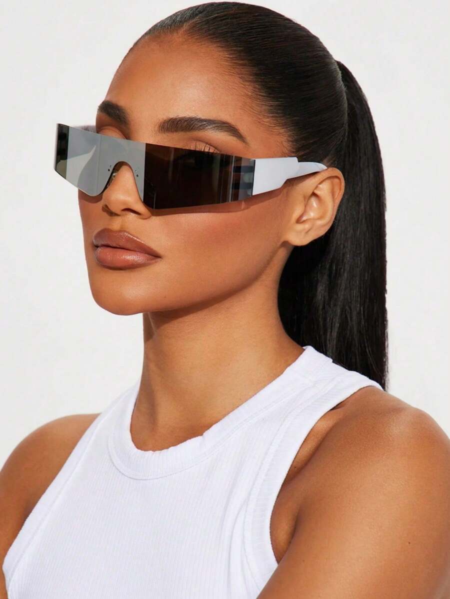 Unisex One Piece Rimless Future Punk Y2k Style Cycling Sports Fashion Eyewear With Lenses Street Fashion Glasses Beach Accessories Beach Accessories Women's Eyewear Fashion Glasses Wraparound Shape Shades
