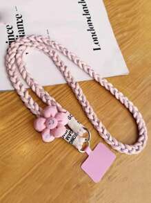 1pc Flower Braided Phone Lanyard Strap, Long Detachable Shoulder Strap For Outdoor Use, Sturdy Anti-Lost Strap With Bead Decoration, Comes With Pad