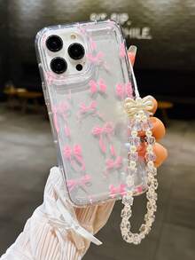 粉色波点蝴蝶结设计防震手机壳，兼容 11 12 13 14 15 Pro Max/13 Pro Max XR XS，A54 5G/A52/A14/A15/A12/S22/S21/S24/S25/S25 Ultra/S21 Ultra/A55 5GA71 4G/A34 5GA22/A13 4GA05S，配有时尚挂绳，防水防摔防刮，国际版，非国内版 - 粉色 - 查看 2