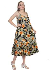 SheKaf - Vestido largo de verano para mujer, casual, suelto, sin mangas, tirantes delgados, con bolsillos - Azul Rojo Patchwork Sp014 - Ver 8