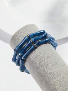 3件套亚克力大理石纹深绿色竹结叠戴手镯，适合女士日常佩戴 - 竹節水滴 - 查看 5