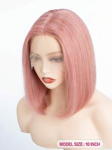 QVR QUEEN VIRGIN REMY Tóc giả bobo ren phía trước kiểu T-part 100% tóc thật, có tóc con, tóc Remy nguyên chất, tóc giả ren rẽ ngôi giữa, đường chân tóc tự nhiên, màu hồng không cần keo dán, dành cho nữ. - Hồng - Xem 2