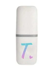 1pc Blue And Pink Gradient Glitter Heart Initials A-Z White Portable Toothbrush Case, Keep Your Toothbrush Clean And Safe On The Go!Travel Toothbrush Holder, Portable Toothbrush Cup Cover