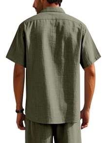 Hawaiian Style Linen Loose Casual Henley Collar Short Sleeve Shirt