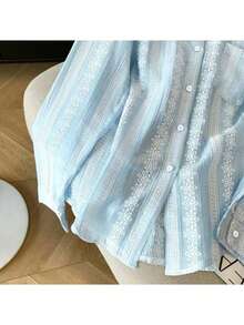 Áo sơ mi dài tay Jacquard thanh lịch giản dị dành cho nữ - Màu xanh lam - Xem 4
