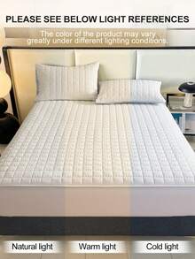 1pc Waterproof Fitted Sheet, Bedding, Halloween Decor, Christmas Decorations, Mattress Cover, Fall Decor, Quilted Bed Cover, Soft And Comfortable Bedding For Bedroom, Bedspread For Bedroom Decor, Halloween Gift, Room Decor, Skin-Friendly Full Coverage Fitted Sheet, Solid Color Grid Design Mattress Protector, Fitted Bottom Sheet For Twin, Full, King, Queen Size, Machine Washable, Perfect Holiday Gift - 白色 - 查看 8