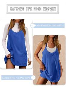 Womens Sleeveless Athletic Hot Shot Mini Dress With Built-In Shorts Sundress - Royal Blue - View 3
