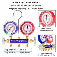 For R-22, R-404A, R-410A 2-Valve Charging Manifold & Test 42001 W/ 3-1/8" Gauge - Multicolor - View 5
