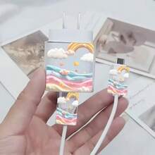 3件套彩虹云图案透明保护套，兼容三星25W充电器，兼容三星Galaxy手机充电器适配器盖，25W充电器保护套套件，电缆套，充电器头盖。礼品，透明保护套，充电器适配器外壳 Nan 电缆保护套 充电器配件 手机配件 - 無色 - 查看 2