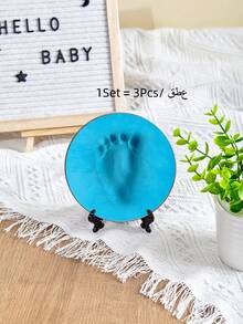 (可选) (S套装 = 1包印泥（25g）+1个支架+1个S号圆形模具) / (M套装 = 1包印泥（45g）+1个支架+1个M号圆形模具) / 套装 = (S套装+M套装) / 宝宝100天/1岁生日礼物，新生儿成长纪念品，可塑粘土用于制作婴儿手印和脚印（不含丝带），S模具直径9cm，M模具直径12cm（模具形状随机发送）