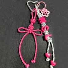 1pc Tassel Custom Bag Charm, Handmade Braided Rope Letter Bead Bag Pendant, Star Bell/Bow, Heart Keychain, Personalized Bag Charm Gift., Aesthetic, Coquette Style - Heart Keychain - View 17
