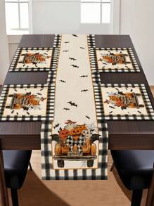 1 pièce Chemin de table imprimé avec motif d'Halloween, 4/6/8 pièces de sets de table imprimés de graphiques d'Halloween, convient pour les fêtes, anniversaires, dîners, décoration de cuisine/salle à manger, décoration de maison et de table pour toutes les saisons