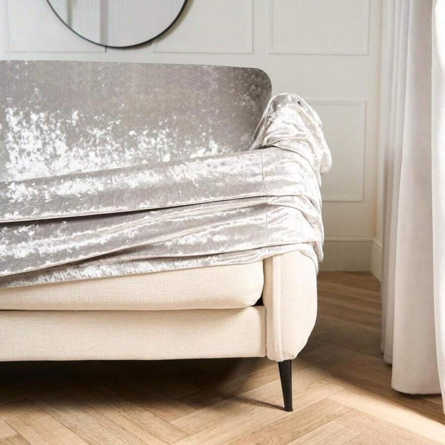 Crushed Velvet Elastic Stretch 2 Or 3 Seater Sofa Cover Protector - Silver - View 1