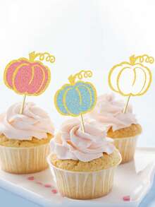12/24 PCS Pumpkin Cupcake Toppers Glitter Fall Theme Cupcake Picks Pumpkin Themed Shower Birthday Thanksgiving Halloween Party Cake Decorations Supplies Orange