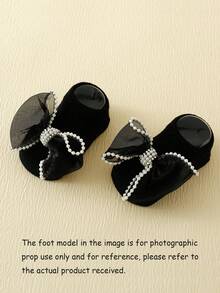 1對嬰兒女孩黑色蝴蝶結防滑地板襪和1條嬰兒女孩頭帶 - 黑色 - 查看 2