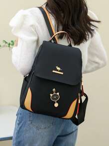 1pc Vintage Classic Large Capacity Double Zipper Women's Backpack In PU Material, With Adorable Pendant, Suitable For Commuting, Shopping, Travel, Available In Burgundy Red, Black Or Navy Blue, Perfect For Back To School, Travel, And Mother's Day Gift