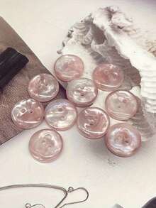 10-Pack Iridescent Resin Buttons | 11.5mm & 15mm Two-Hole Shell-Design Floral Decorative Buttons For Dresses, Sweaters, Cardigans, Jackets - Bright Pink/White/Green/Black - Multicolor - View 9