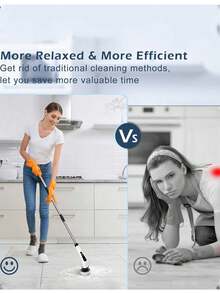 1 件装电动旋转洗地机，无线淋浴洗地机，带 9/5 个可更换刷头，双速电动清洁刷和延长手柄，适用于浴室、瓷砖、马桶、地板的电动洗地机