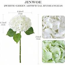 White Flowers Hydrangea Artificial Flowers, 4Pcs Outdoor Large 21" Royal Real Touch Latex Silk Flowers Faux Hydrangea, Lifelike Fake Flower For Spring Wedding Bouquet Table Centerpieceshalloween - Trắng/Xanh lá cây - Xem 6