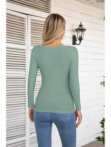 Womens Fashion Fall Cutout Long Sleeve Ribbed Slim Fitted Tops Shirts Tee Tshirts - Long-moss Green - View 3