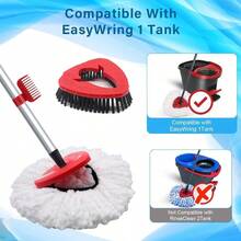 Spin Mop Head And Brush Replacement Compatible With O Cedar EasyWring 1Tank System 4 Mop Replace Heads 1 Handle 1 Base And 1 Scrub Brush Combo Set