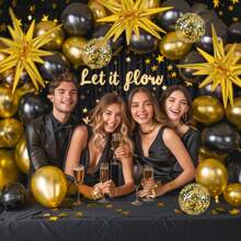 116pcs Gold & Black Balloons With Foil Explosion Star Decorations, Suitable For Boys, Girls, Kids, Infants, Gift Giving, Baby Shower, Gender Reveal, Wedding, Birthday, Room, Party Supplies