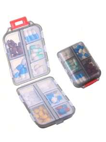 1 件旅行药丸收纳盒，10 个隔层用于存放旅行药物，便携式可折叠小药盒，日常药品容器，适用于存放药片、珠宝、配件，可放入旅行包或口袋中