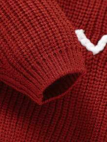 Baby Girl Delicate Sweater, Creative Handmade "LOVE" Letter Embroidery, Round Neck Long Sleeve, Casual Minimalist, Sweet & Fashionable, Comfortable For Baby, New Style - Red - View 5