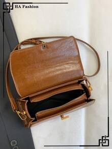 Bolso de mujer de moda con efecto y parches (PU), bolso cuadrado pequeño para el hombro para uso diario - Marrón - Ver 4
