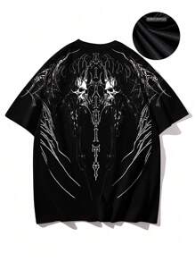 Men Plus Size Summer Dark Retro Casual Short Sleeve Round Neck T-Shirt, Polyester Fabric, Suitable For Sports And Fitness, Emo