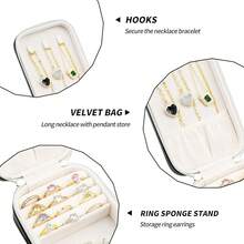 Small Travel Jewelry Organizers Box Women With PU Leather Portable Jewelry With Compartments Necklace Rings Earrings,Luxury Giftable Boxes.(Pearl White, S) - 黑色 - 查看 6