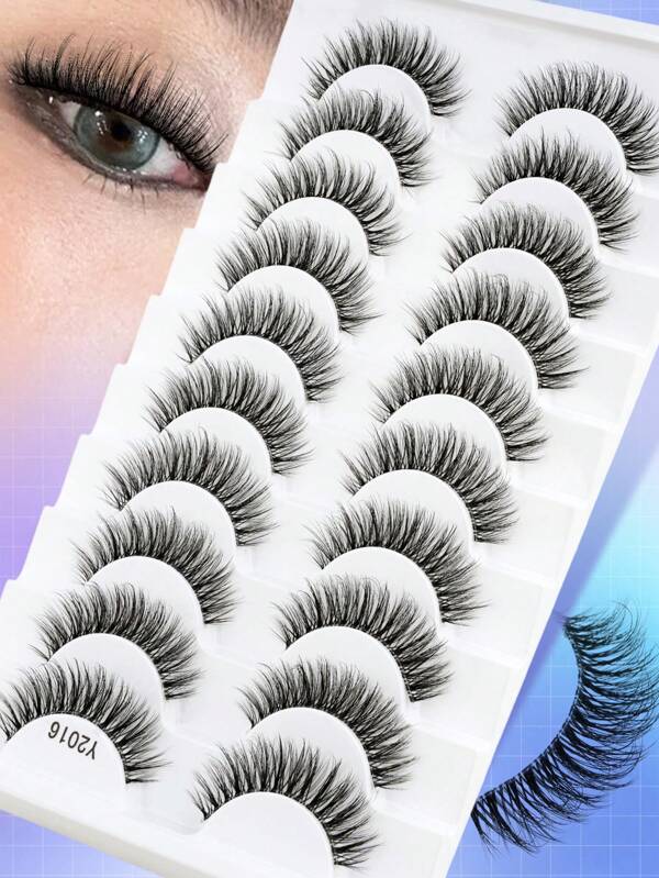 10 Pairs Natural Short Reusable 3D Faux Mink False Eyelashes, Handmade Transparent Band, Lightweight Soft Curly Striped Lashes, Suitable For Day-To-Day, Club, Work Wear For Girls