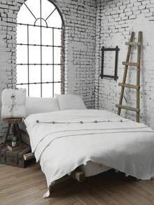 Dolce Bonita Home Single Pompom Pique Blanket 150x200 Cm – Made In Turkey | Grey, Brick, Mustard, Cream Color Options - Creamy White - View 1