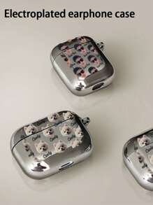 1pc Customized Electroplated Silver Earphone Case, Personalized Halloween Theme Design, Small Ghost Pattern, Halloween Fashion Item,2025phonecase