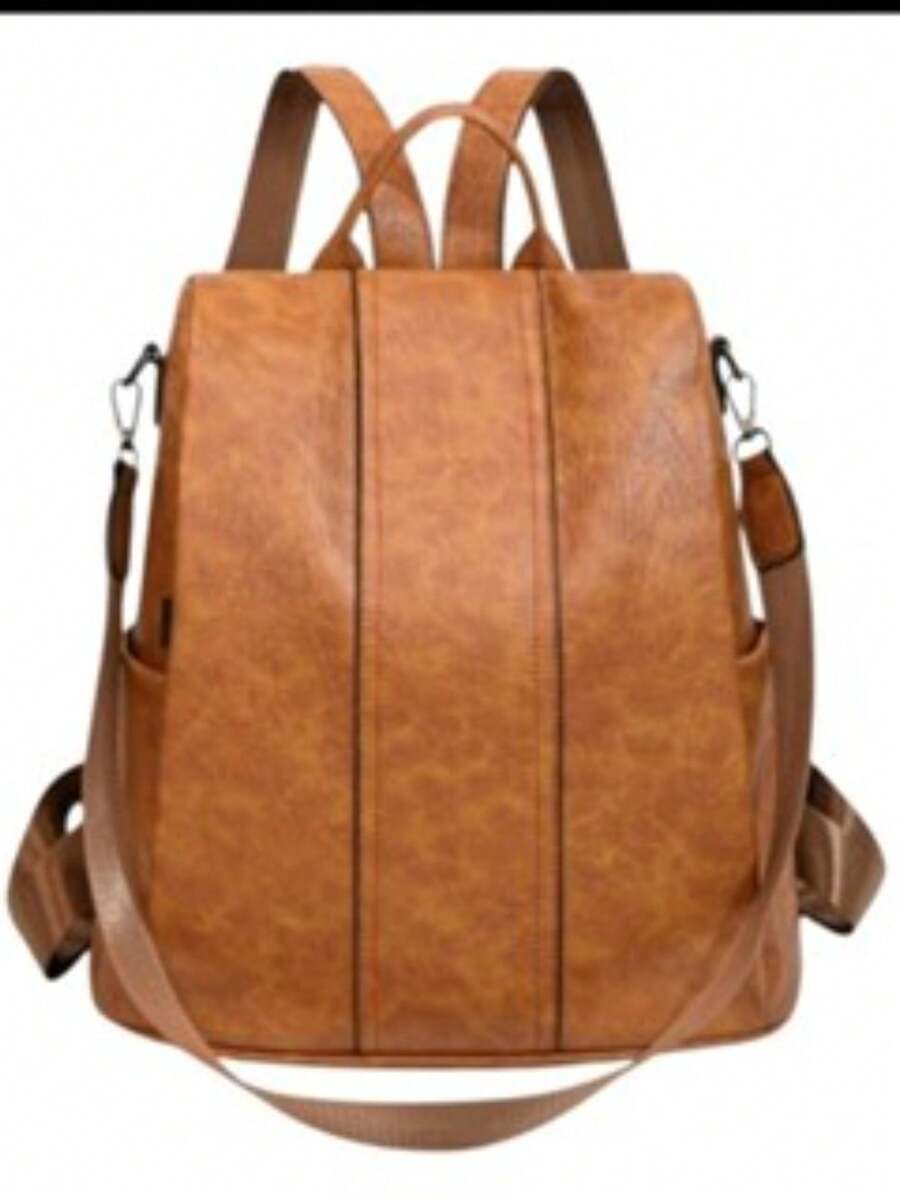 Women's Leather Backpack Casual Stylish Anti-Theft - Brown - View 1