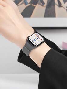 1pc Unisex Litchi Texture Silicone Magnetic Watch Band, Compatible With Apple Watch 42mm, 38mm, 40mm, 41mm, 44mm, 45mm, 46mm, 49mm, Fashionable Smart Watch Replacement Strap For Series Ultra2, Ultra SE2, SE 11, 10, 9, 8, 7, 6, 5, 4, 3, 2, 1