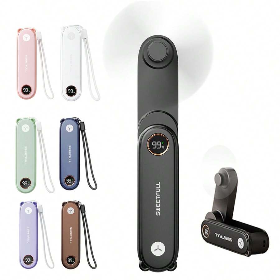 sweetfull 便携式手持迷你折叠旅行风扇，USB充电，1500mAh电池容量，带夜灯手电筒