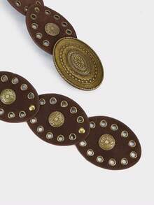 1 szt. Pasek damski w stylu western cowgirl w stylu boho, pasek boho, pas w stylu western, gotycki aksamitny pas w talii z patchworkiem, modny dodatek damski, jesienno-zimowy pasek w kolorze kawy z brązową, retro, kwiatową klamrą, owalny, dodatek do sukienki, odpowiedni na imprezę, plażę, festiwal muzyczny