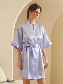 Women's Silk Nightgown Wedding Dressing Robe Lightweight Cardigan Robe Bridal Morning Robe Friend's Robe, Suitable For Home And Hotel Wear. - Violet Purple - View 6