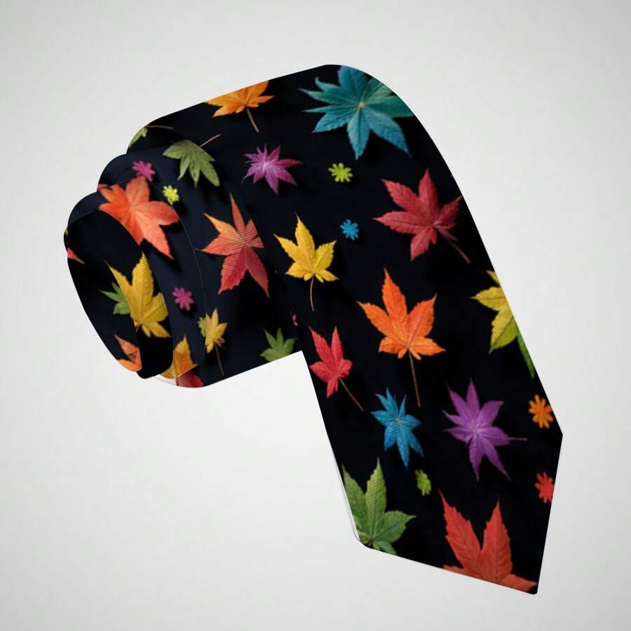 1条，优雅男士领带，男士领结，独特休闲领带，红色波西米亚风/红紫色枫叶图案，创意领带设计，100%聚酯纤维，优雅商务西装配饰，趣味领带印花设计，日常及派对领带，独特的节日/生日礼物，送给家人朋友的理想之选，最佳服装配饰，男士服装配饰/男士领带及领饰/男士领带