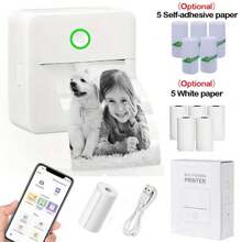 迷你便携式打印机、贴纸打印机、兼容手机和平板电脑、无线标签打印机、标配热敏标签纸的迷你打印机、用于笔记、日记、图片、DIY 笔记的无墨袖珍打印机
