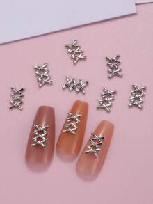 10 buc pandantive pentru unghii din aliaj încrucișat, ornamente pentru unghii DIY, pietre prețioase pentru unghii, accesorii pentru unghii în stil punk, pandantive argintii pentru unghii - Argint - Vizualizare 2