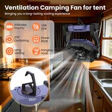 Portable Camping Fan With LED Light - 20000mAh Rechargeable Battery, Adjustable 270°/360° Design For Tents, Travel, And Outdoor Use,Travel Essentials Hand Held Fan,Portable Fans - Xám - Xem 2