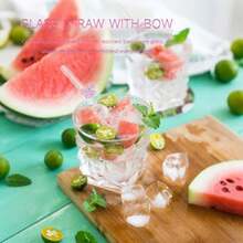 Pajitas de vidrio reutilizables rosas con charms, pajita de vidrio linda con lazo y 2 cepillos de limpieza, regalo estético para amantes del café, batidos, malteadas, bebidas congeladas, té y jugo - 7,68 pulgadas - Ver 2