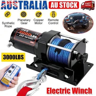 Electric Boat Winch Hook 3000LBS 12V Car 4WD Remote Tow Recovery Hitch Trailer