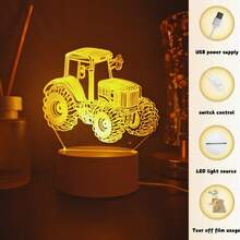 1 pieza Luz nocturna 3D de tractor - Alimentada por USB, decoración moderna de granja, apta para dormitorio y hogar - Amarillo - Ver 6